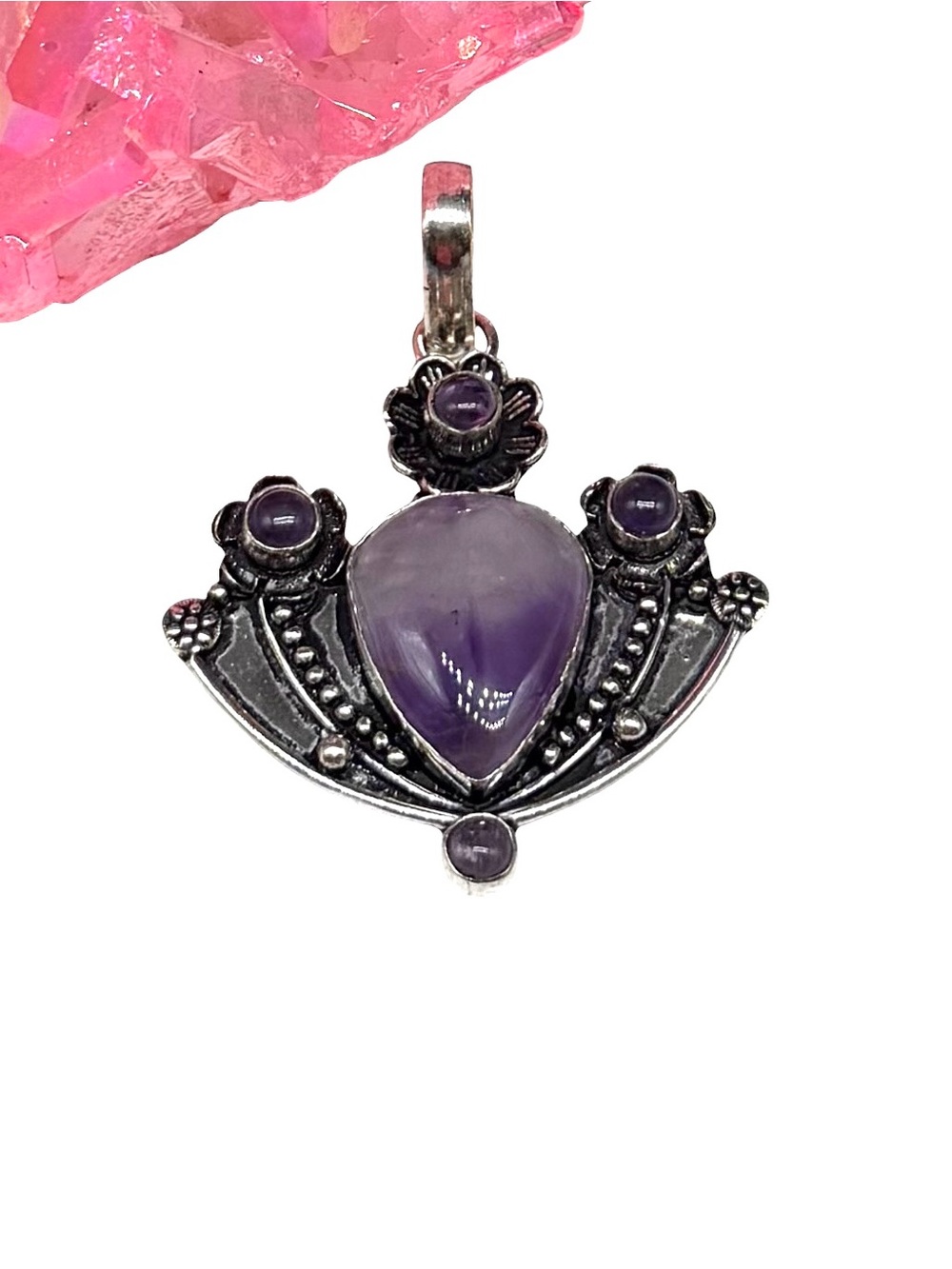 Chevron Amethyst Flower Necklace Pendant 925 Sterling Silver Overlay